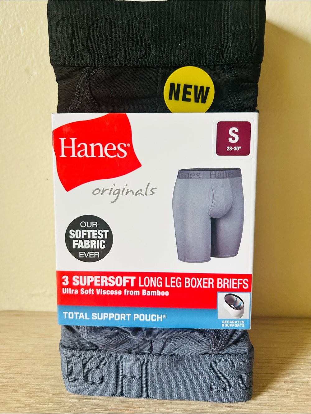 Hanes Men's Black and Gray Supersoft Long Leg Boxer Briefs - Small